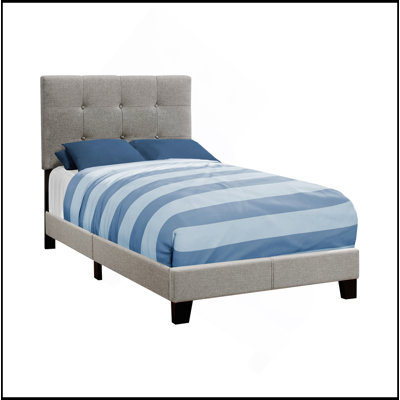 Lit, taille simple, tapissier, chambre à coucher, cadre seulement, enfant, juvénile, aspect lin gris, transitionnel