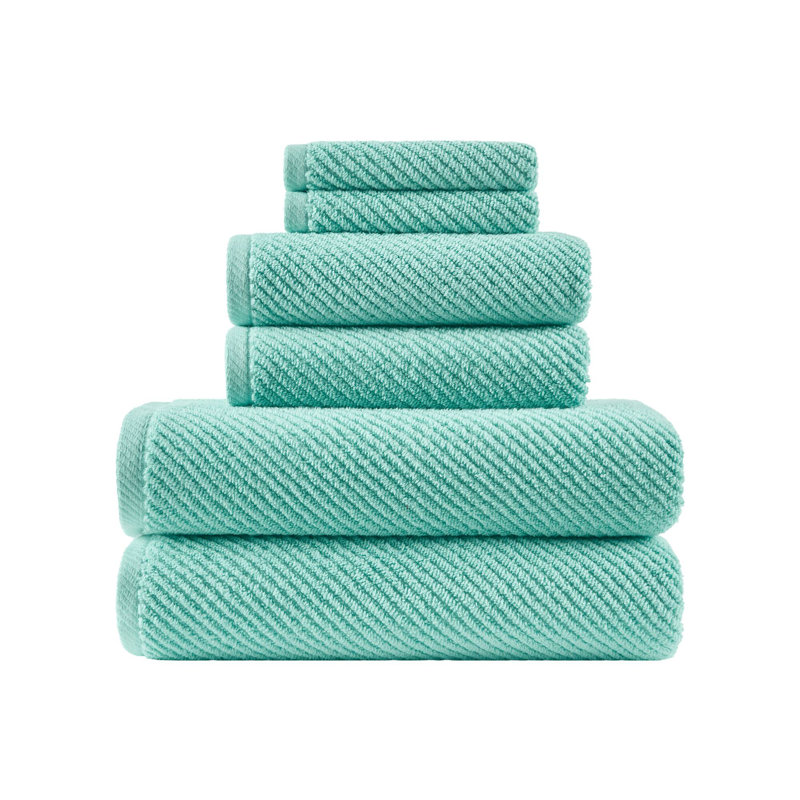 Ensemble de serviettes 6 pièces Diagonal, Turquoise, Ensemble 6 serviettes de bain