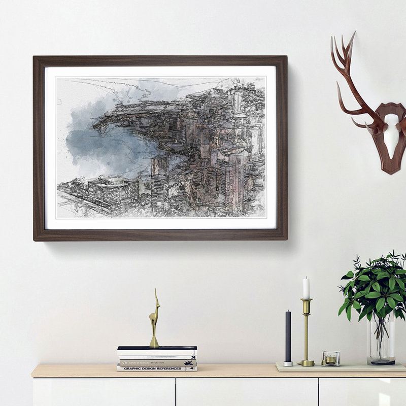 Monte Carlo Skyline in Monaco - Picture Frame Graphic Art Print, Walnut Framed, 36cm H x 48cm W x 2cm D