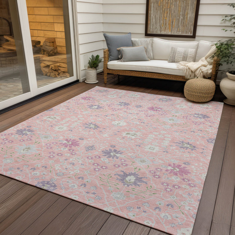 Tapis intérieur / extérieur rose Elara , 10 pi x 14 pi