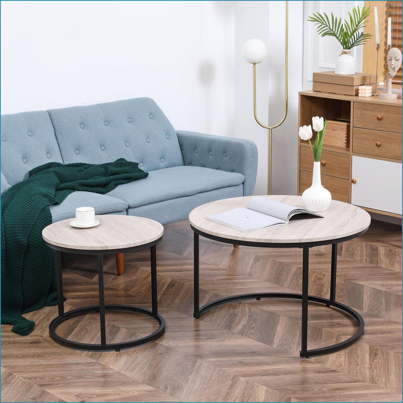 Tables basses gigognes | Ensemble empilable industriel 2 pièces pour le salon | Structure en métal | Gris ardoise | Mesa de Centro | Rond