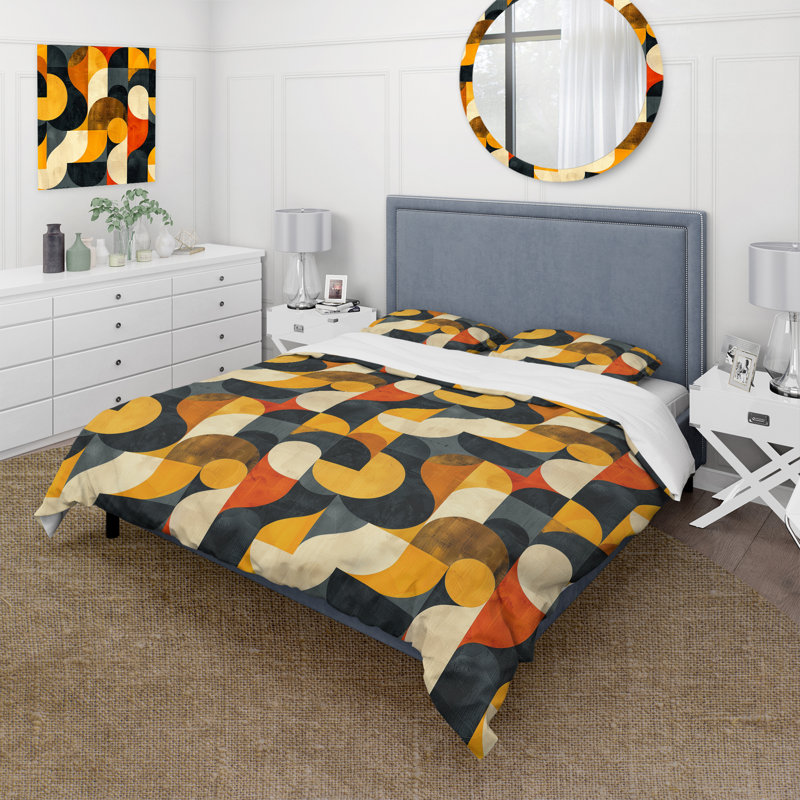 Ensemble de housse de couette orange et noir Mid-Century, Housse de couette très grand et 2 très grandes t