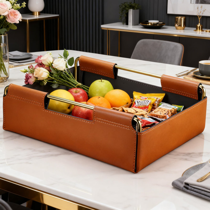 Handcrafted Leather Tray With Metal Frame - Elegant Entryway Key Organizer, Desk Valet Tray For Jewelry, Watches, Perfume & Essentials - Waterproof, Durable & Easy To Clean - Scandinavian Minimalist Decor