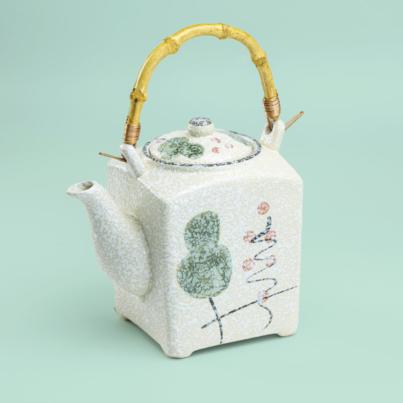 Théière carrée verte peinte à la main Osaka