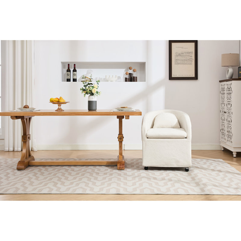 Chaise de salle à manger en chenille beige avec rembourrage en mousse et 24,05 po de largeur, roues pivotantes sur 360 °