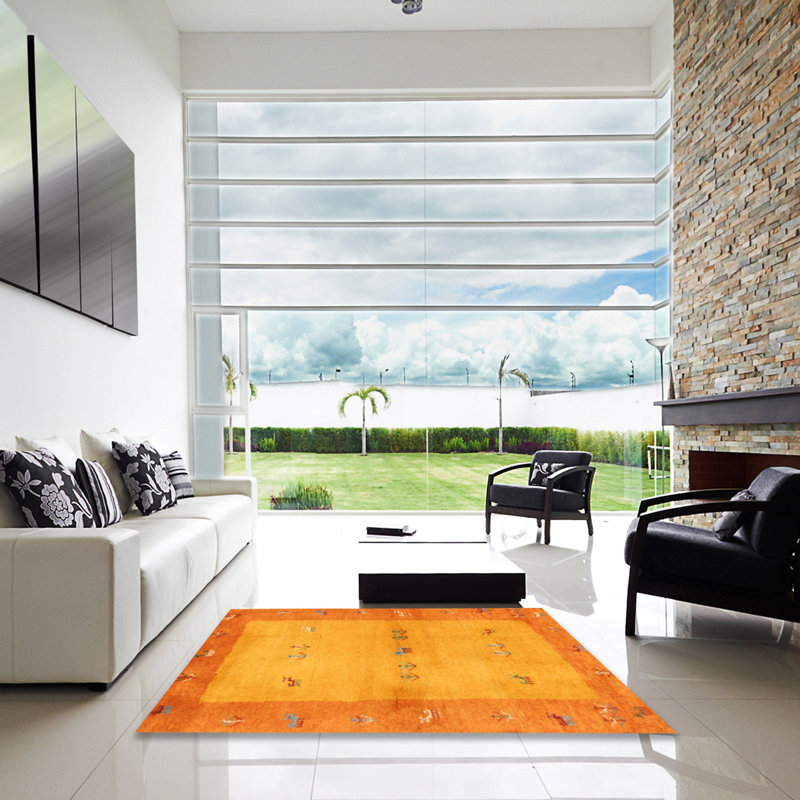 Tapis de zone jaune contemporaine Willse, Carré 4 pi