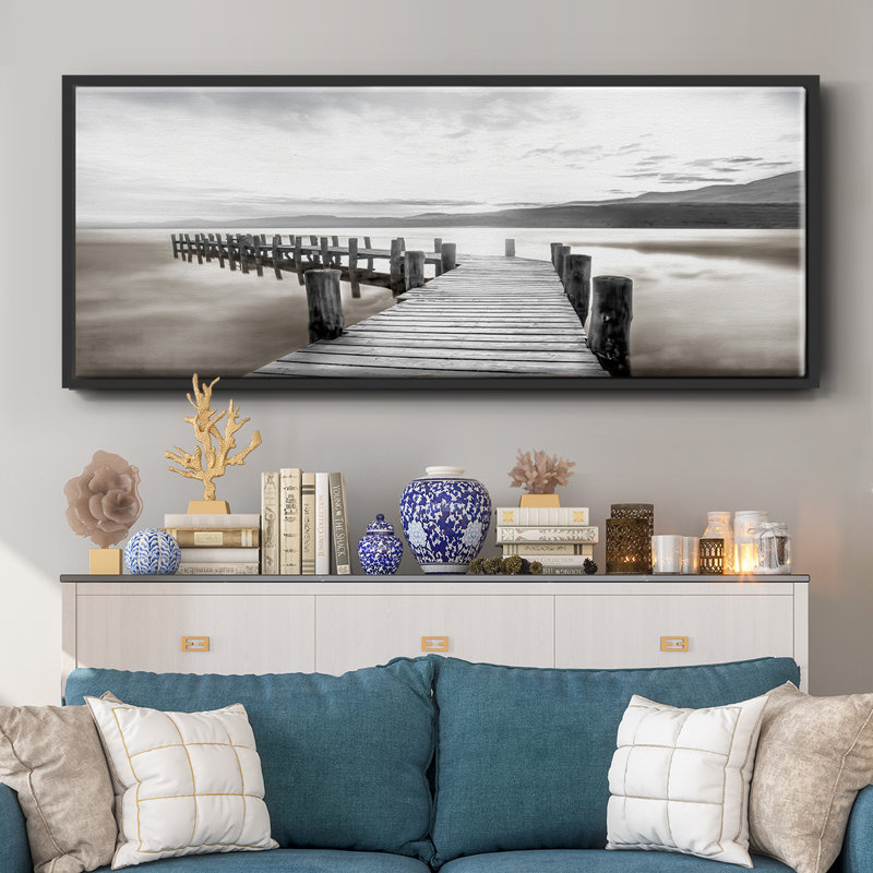«Misty Morning Dock», reproduction sur toile encadrée, H 20 po x l 50 po x P 1,5 po, Noir