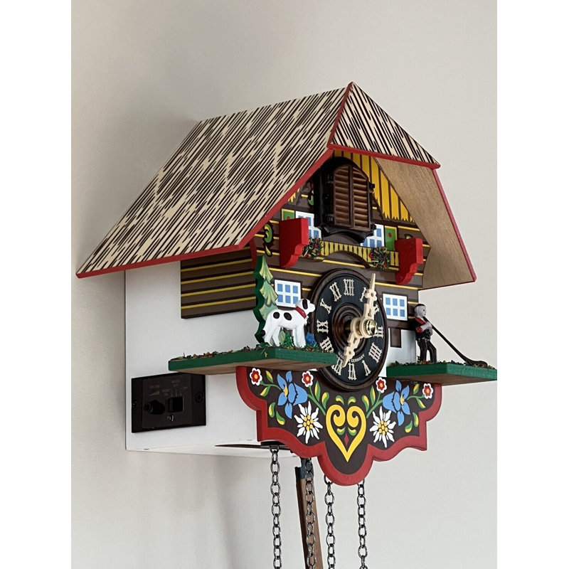  Chalet Style German Quartz Cuckoo Clock with Flowers