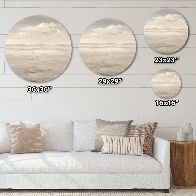 Brume jaune et blanc au lever du soleil - nuages abstraits, décorations murales rondes en métal, L 23 po x H 23 po