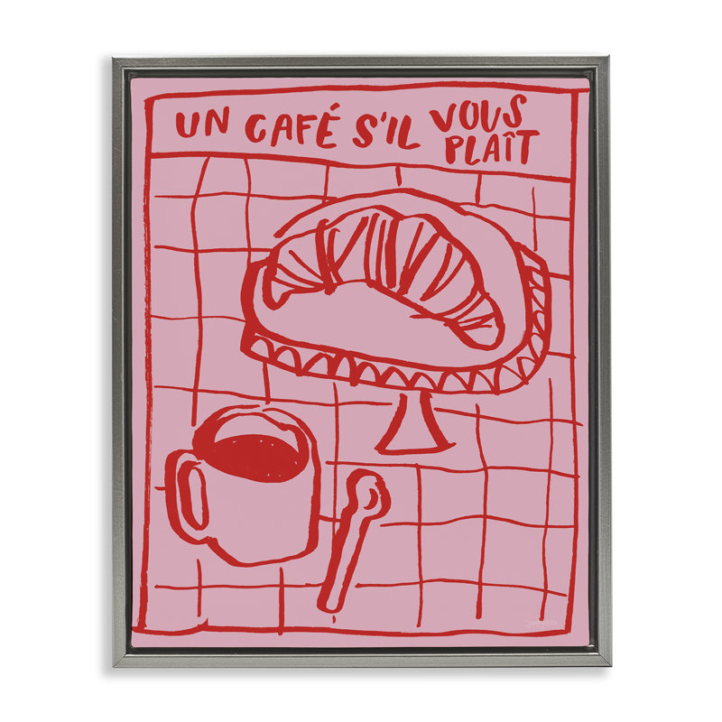 Cadre flottant Cafe Brunch Doodles, design par Jenaya Jackson, H 31 po x l 25 po, Cadre flottant gris lustré