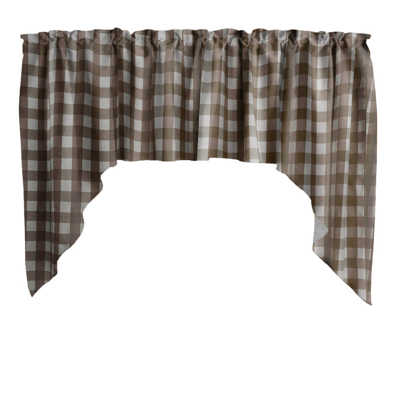 Brown and White Cotton Gingham Checkered Swag Valance
