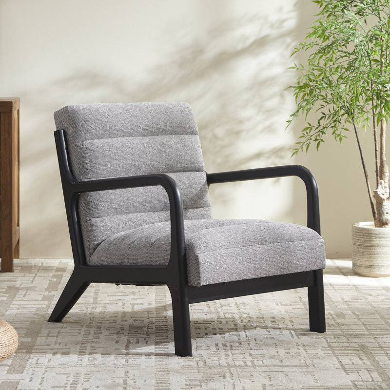 Chaise avec accoudoirs en bois massif Zoné, Gris clair