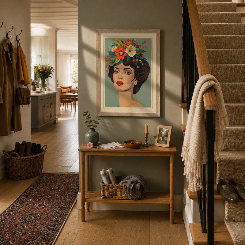 Blooms & Beauty Mid-Century - Framed Print, A3 - 42.0 x 29.7 cm, Oak