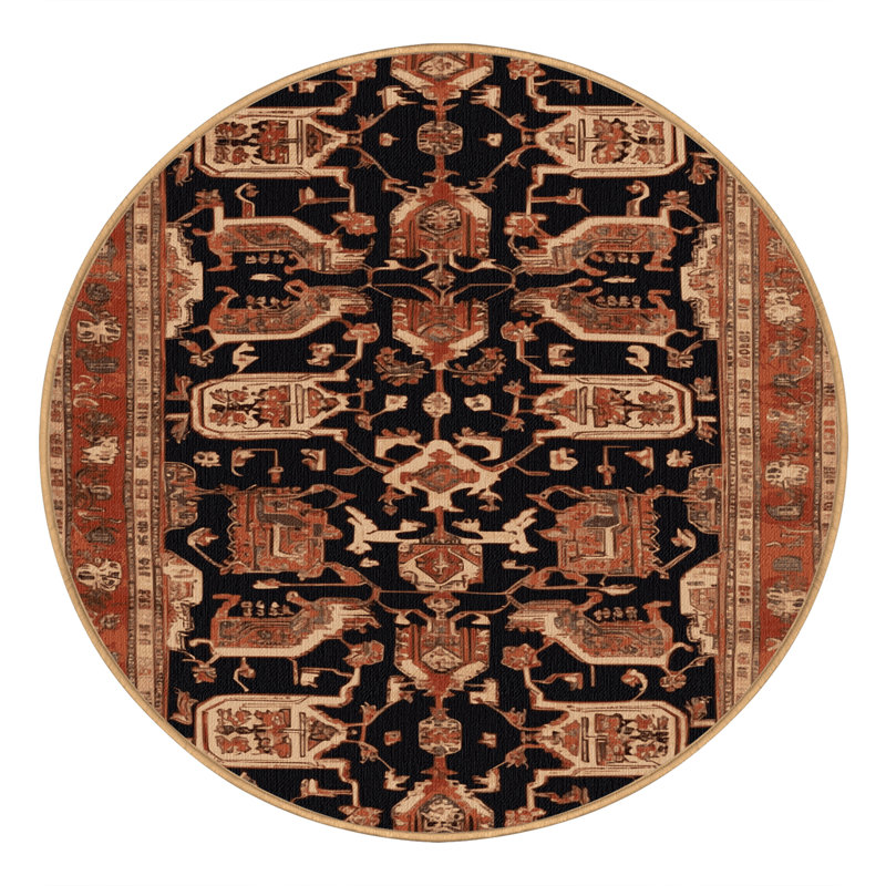 Machine Washable Persian Brown Area Rug, Round 3'