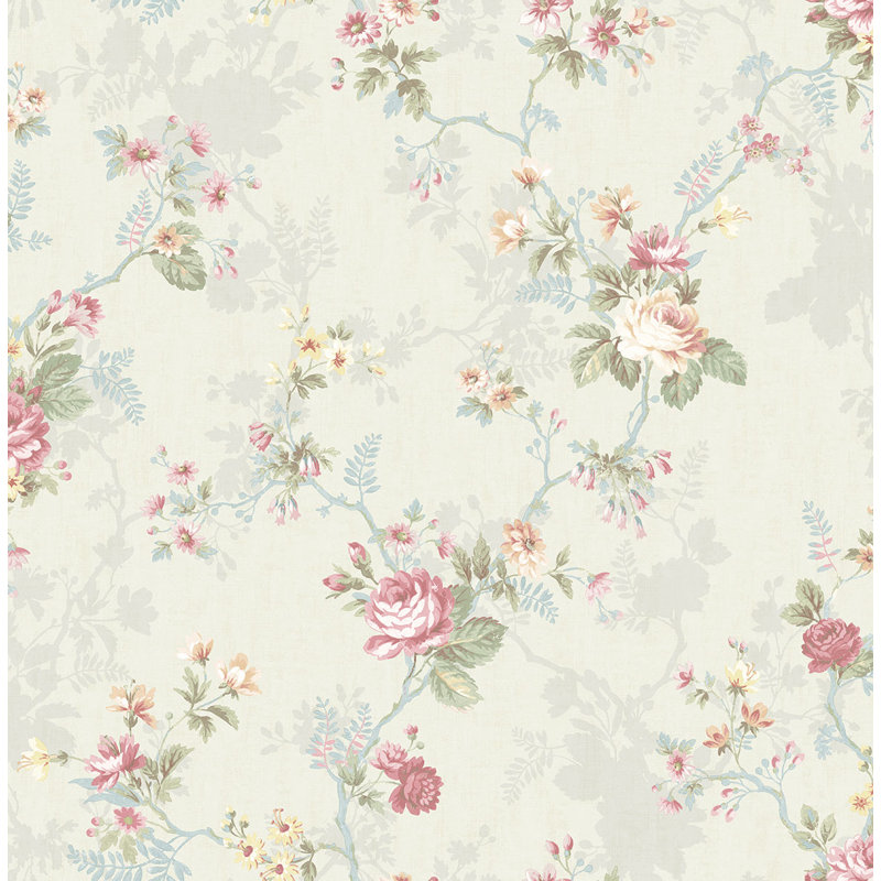 Rouleau de papier peint l 33 pi x l 20,5 po floral Randles, Gris / Rose