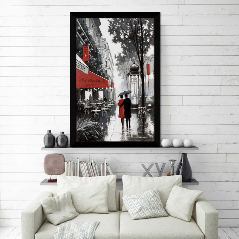 Rainy Paris II par - Peinture, H 27,5 po x l 21,5 po x P 0,75 po, Cadre noir