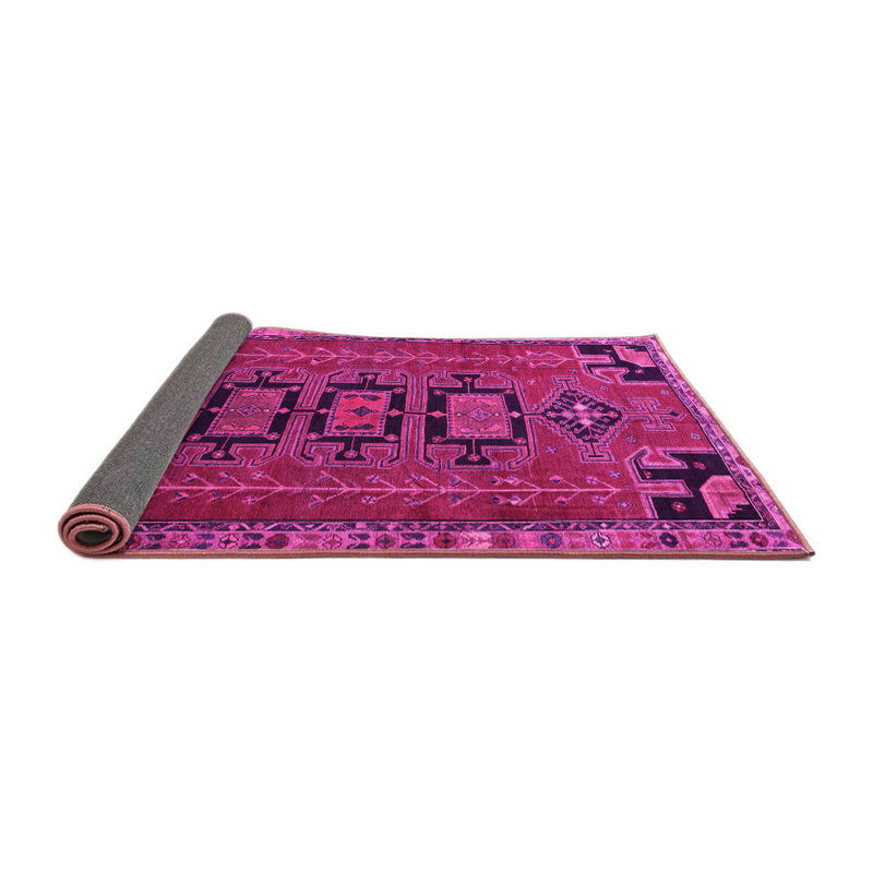 Tapis oriental en laine / polyester tissé à la machine en rose / noir, Carré 8 pi