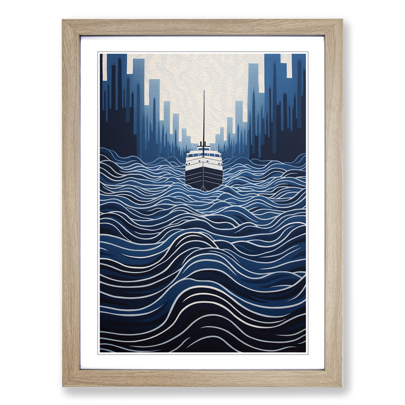 Ship On The Ocean Op - Single Picture Frame Print on Wood, Oak, 46cm H x 34cm W x 2cm D