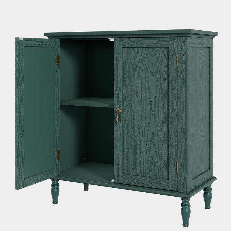 Buffet 34,5 "en placage de bois massif rétro avec tablettes réglables, vert, Vert