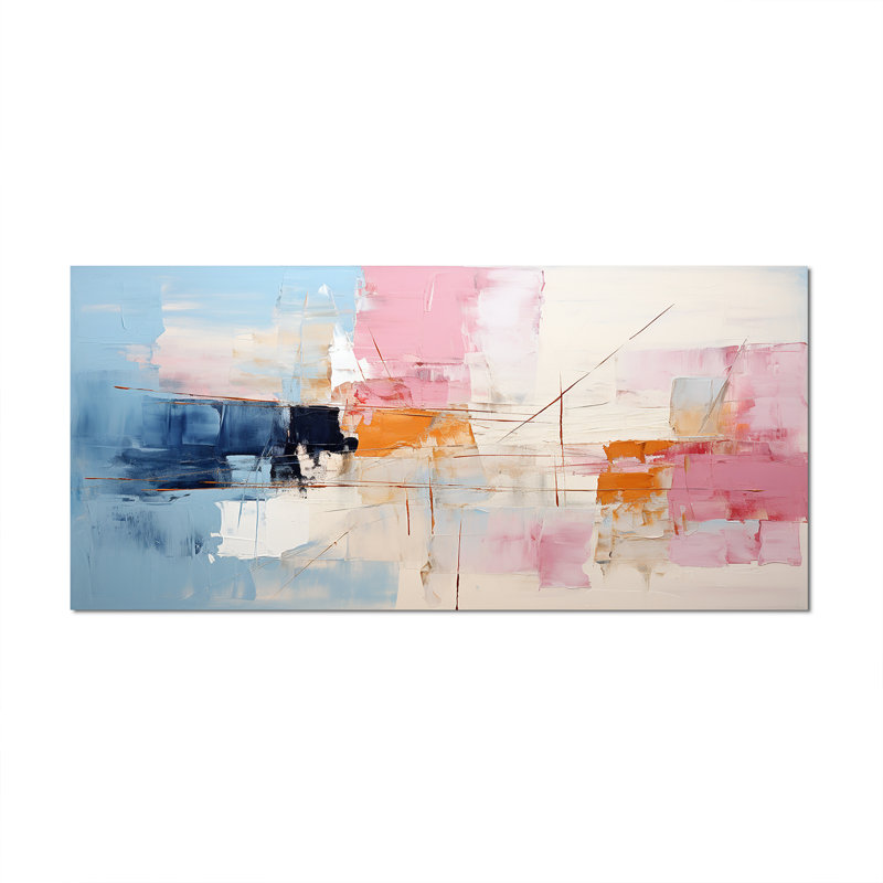 Patchwork abstrait IV sur toile, Toile tendue, H 28 po x l 60 po x P 1,5 po