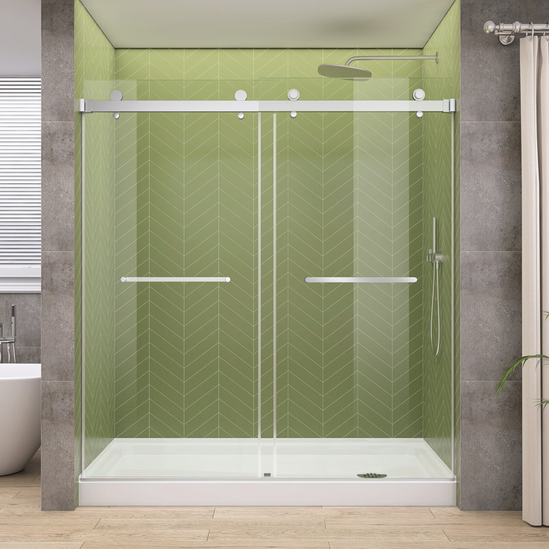 72'' W x 76'' H Double Sliding Frameless Shower & Bathtub Doors Alcove Bypass Bathroom Door with Clear Tempered Glass
