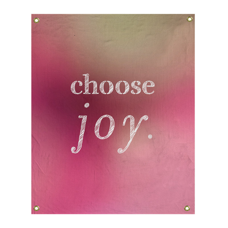 Tapisserie de polyester, choisir la joie citation, H 36 po x l 26 po, Lueur rose