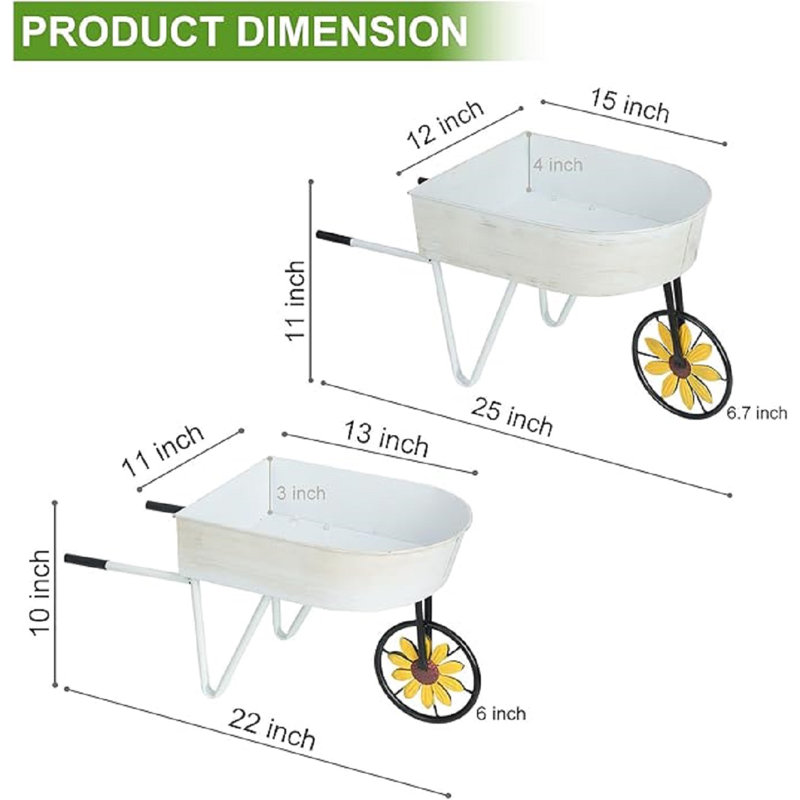 Metal Wheelbarrow Flower Cart Planter, 2 Packs Plant Stands With Triangular Support Handles Non-Rolling Wheel Vintage Wagon Planter Pots For Home Patio Garden Backyard Rustic Outdoor Decor