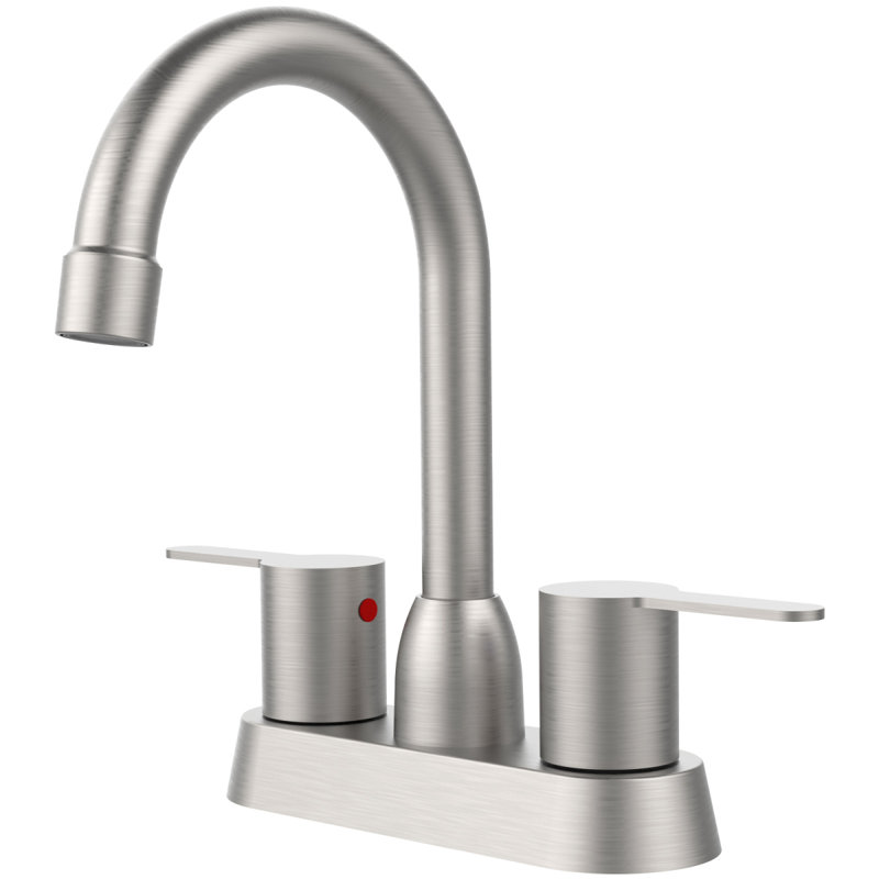 2 Handles Bathroom Sink Faucet, Brushed Nickel Centerset RV Bathroom Faucets For 3 Hole, Brushed Nickel, 1.5 Gallon