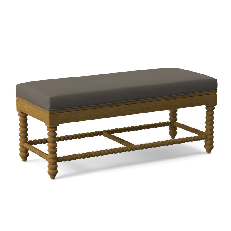 Lind Island Upholstered Bench, Sunbrella Beige Pinstripe; 6205-74, Honey Finish