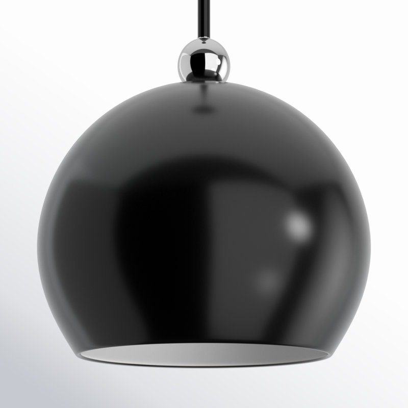 Luminaire suspendu en forme de dôme à 1 lumière Montreal, Noir brillant / chrome poli, Noir / blanc