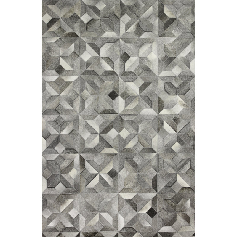 Handmade Geometric Gray Cowhide Rectangular Area Rug 8' x 10'