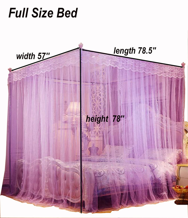 Large Princess 4 Corner Bed Square Mosquito Net Fly Insect Protect Canopy  Girl