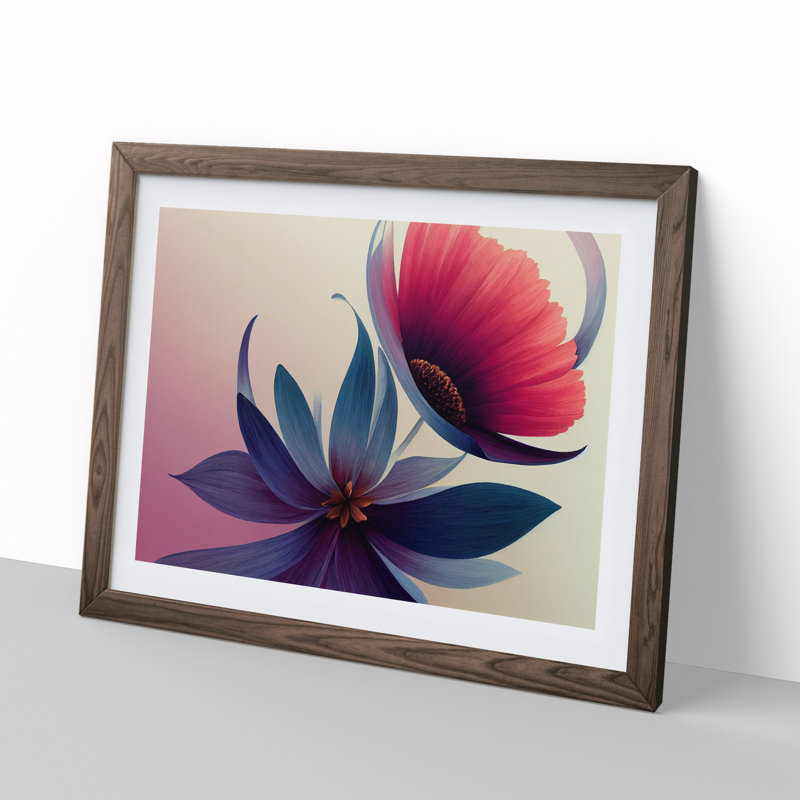 Exciting Flowers 1 Piece Single Picture Frame Wall Art, 34cm H x 46cm W x 2cm D, Walnut