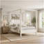 Queen Size Wooden Canopy Platform Bed with Headboard and Support Legs, Creamy White-1914590045