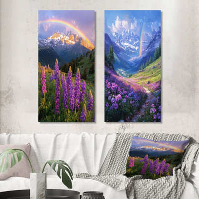 Rainbow in the Alpine Meadows I – Boho Metal Wall Decor Print Set of 2