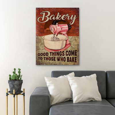 Bakery - Good Things Come To Those Who Bake Gallery Wrapped Canvas - Baking Illustration Decor, Red And Pink Bedroom Decor
