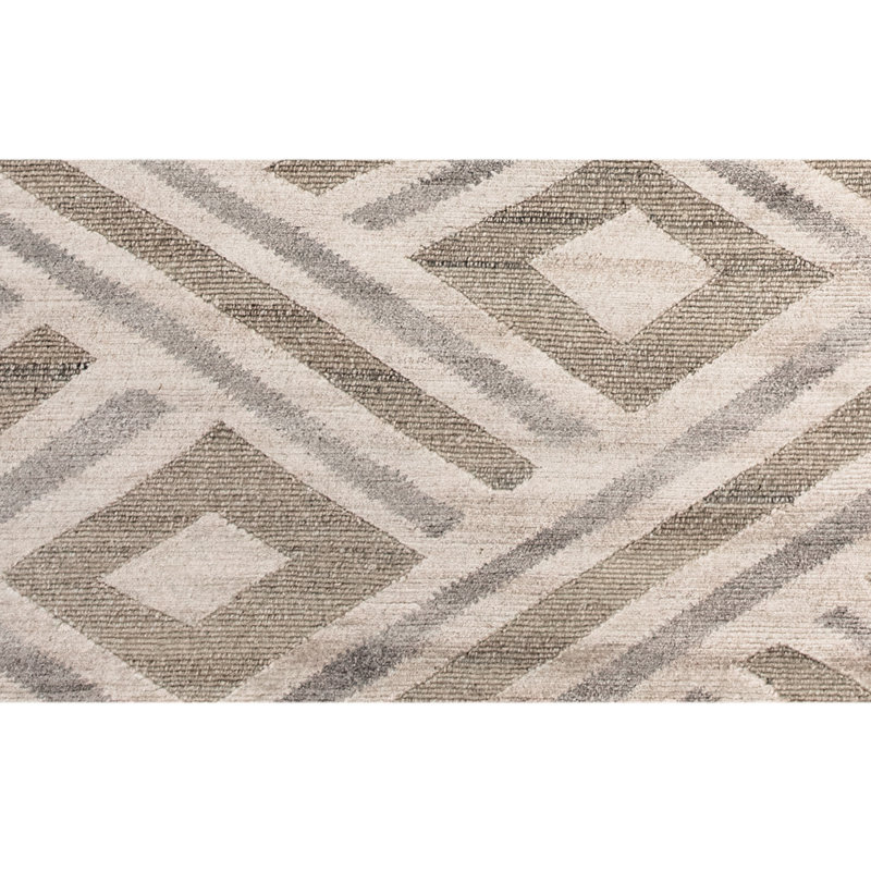 Hand Knotted Geometric Area Rug in Beige/Gray/Brown, Rectangle 6' x 9'