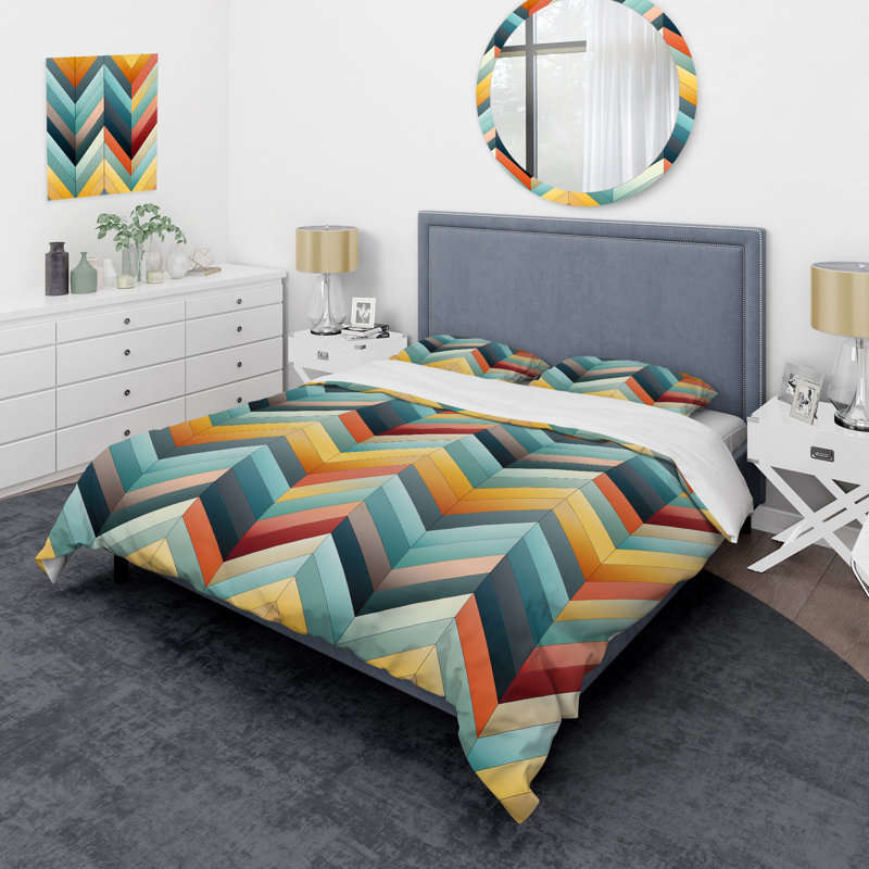 Urban Geometry Multicolor Chevron Pattern II - Chevron Duvet Cover Set, Housse de couette pour très grand lit et 2 très