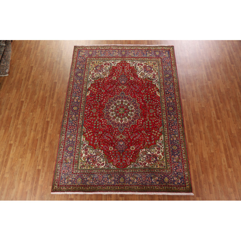 Tapis motif floral persan rouge Tabriz noué à la main 8 x 12