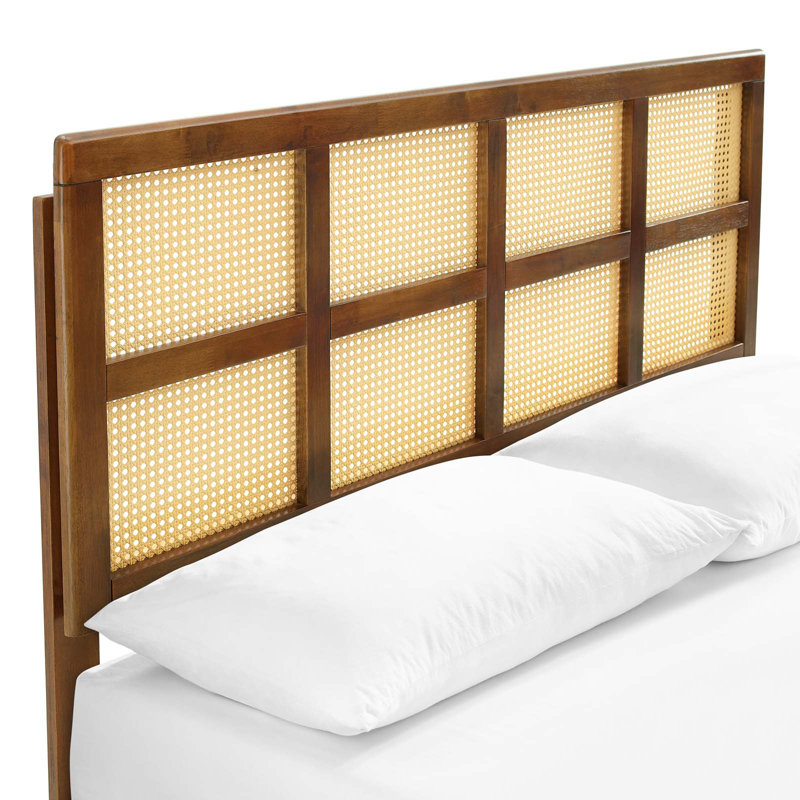 Modway Sidney Cane and Wood Platform Bed with Angular Legs, Queen, Walnut