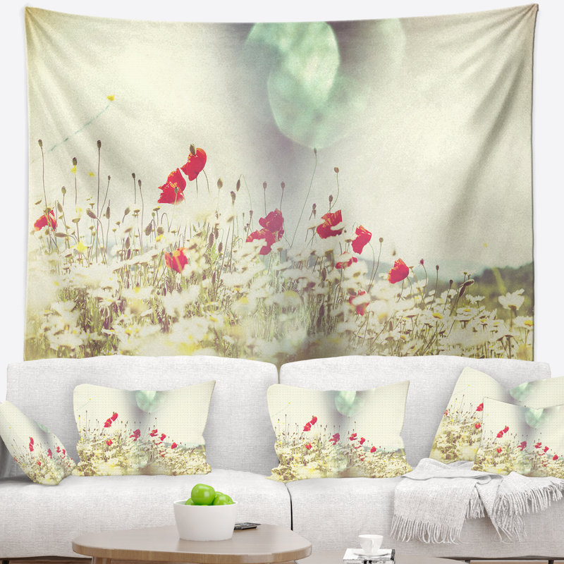 Tapisserie rouge et blanche coquelicots, H 50 po x l 60 po