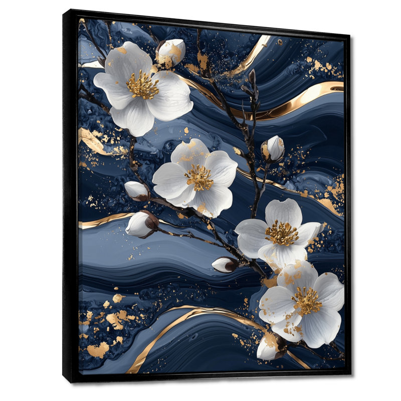 Koster doré marbré fantaisie I - cornouiller sur toile, Noir, Impression encadrée flottante, H 20 po x l 12 po