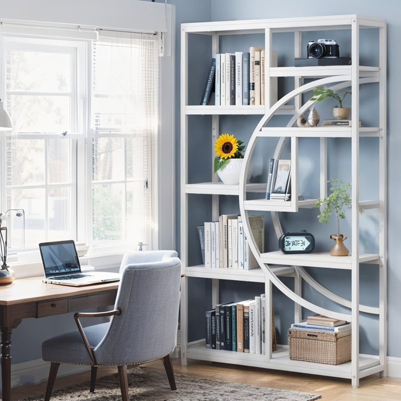 69" Geometric Bookcase with 9 Open Shelves