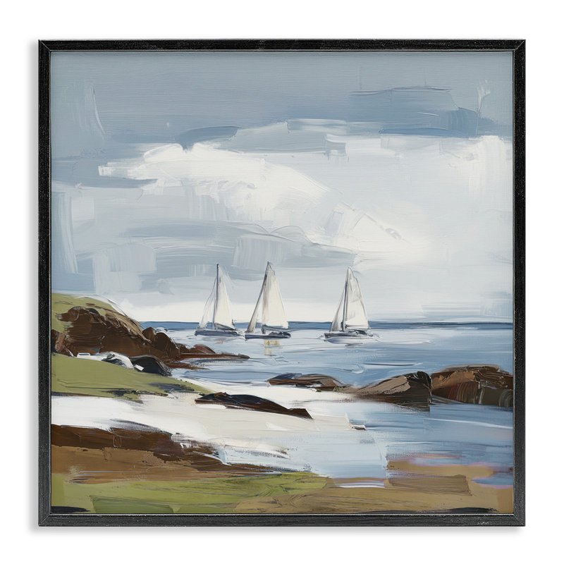 «Moody Clouds Over Sail Sailers», estampe numérique, conception d'Elara Yasna, H 12 po x l 12 po, Giclée encadrée noir minuit