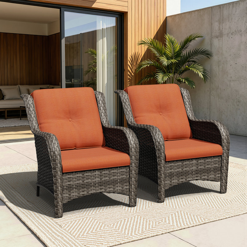 Ensemble de 2 chaises de patio en osier pour l'extérieur, Orange