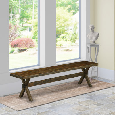 X-Style Modern Dining Room Bench with Wooden Seat, Distressed Jacobean Finish.