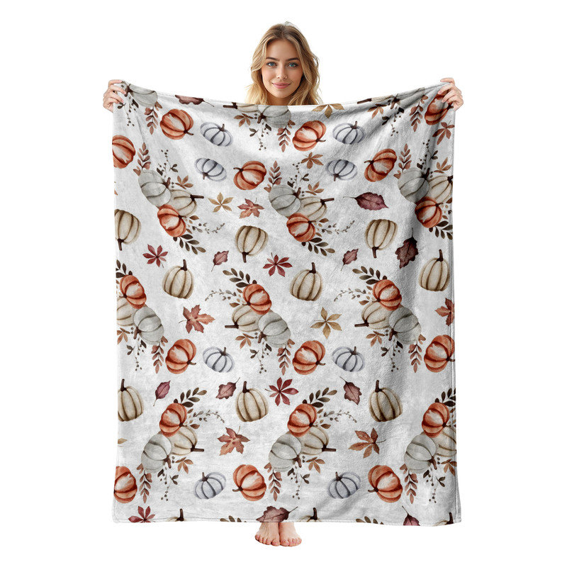 Couverture simple en flanelle JYK Halloween, Feuilles de citrouilles aquarelles