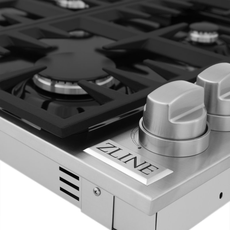 ZLINE 36 in. Gas Cooktop with 6 Burners and Porcelain Top, Black Porcelain