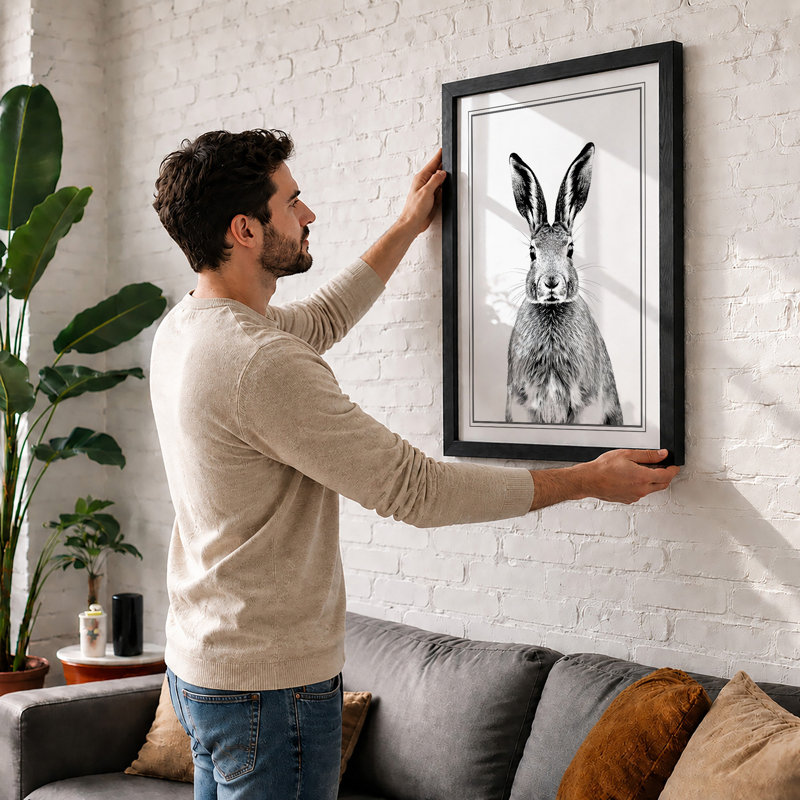 Hare Observational Study Botanical - Framed Print, A2 - 59.4 x 42.0 cm, Black