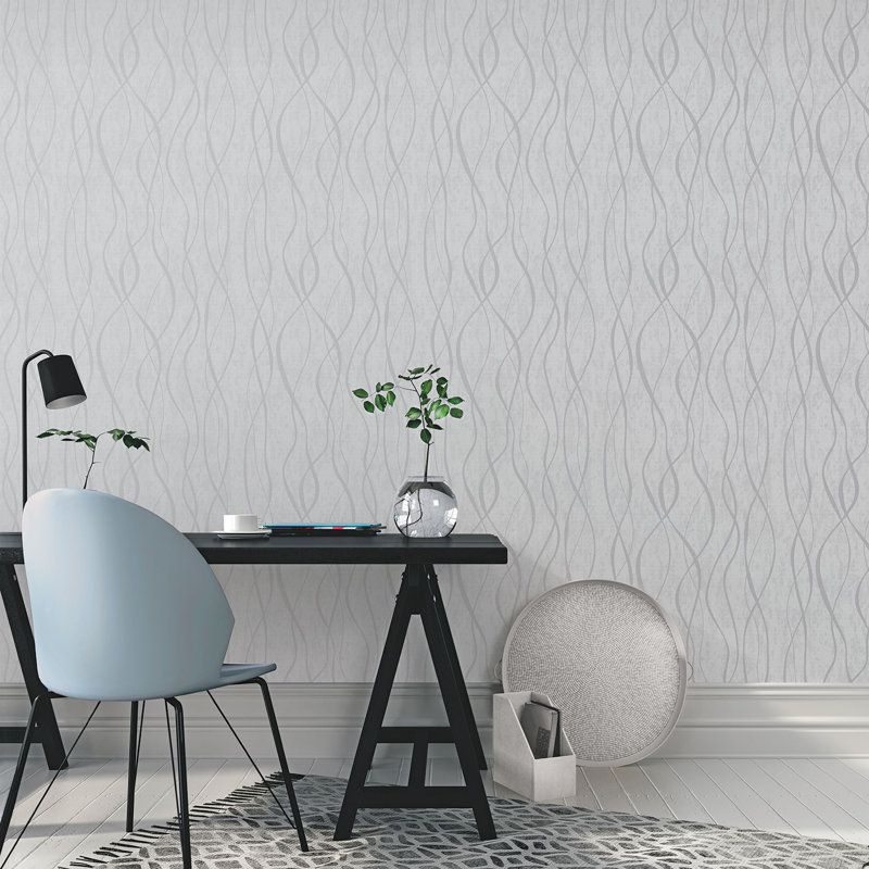 Robbin 10m x 53cm Textured Metallic Finish Non-pasted Wallpaper Roll, Grey/ Silver